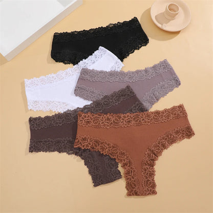 5Pcs/set Women Cotton Panties Floral Lace Intimate Underwear Trendy Patchwork Lace Briefs Female Soft Underpants Lingerie S-XL.