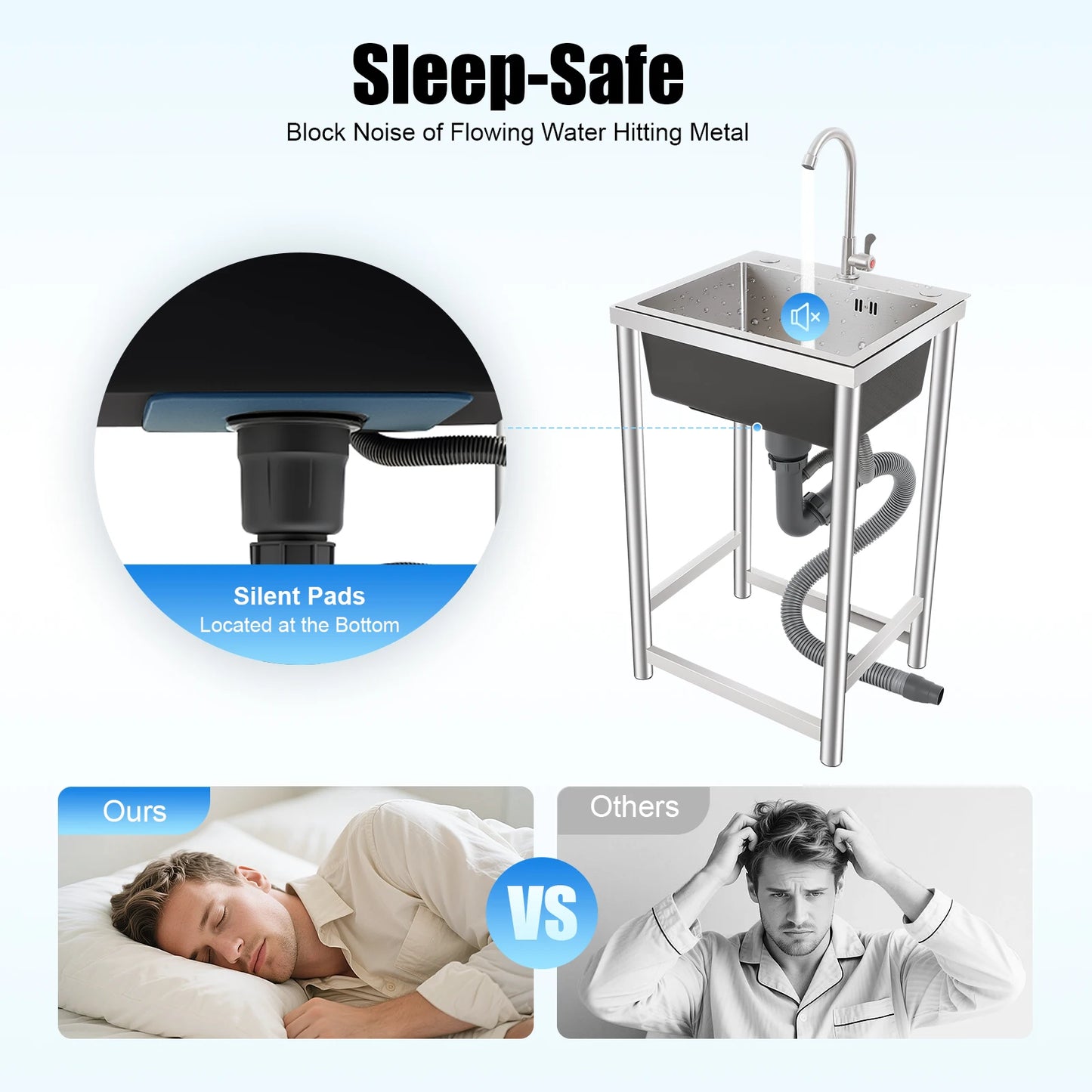 Edelstahl-Küchenspüle, Einzelbecken, 45,7 cm, mit Wasserhahn, geräuschloses Unterbau-Spülbecken aus gebürstetem 304-Waschbecken für die Küche, einfache Installation