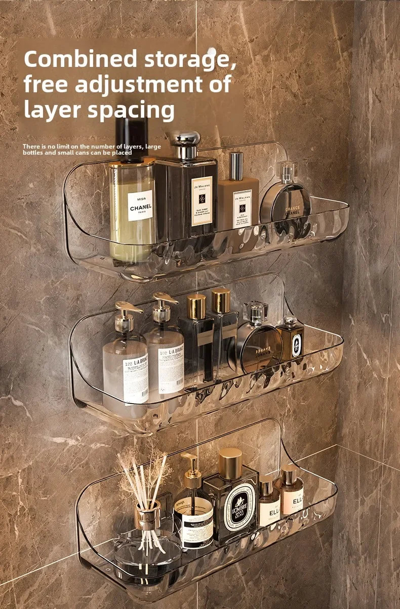 Kein Bohren, Acryl-Badezimmerregal, Wandmontage, Dusch-Organizer für Shampoo, Kosmetik, platzsparendes WC-Aufbewahrungsregal, Eckregal