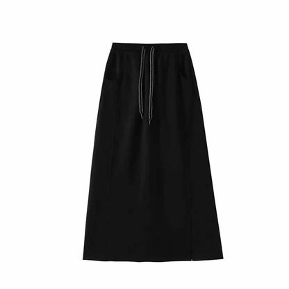 Women's Gray Split Midi Skirts Elasticity Waist Casual Loose Long Skirts Female Autumn Winter Thicken Plus Velvet Straight Skirt