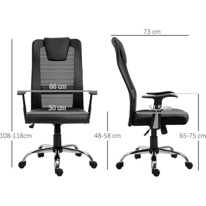 Vinsetto Bürostuhl Drehstuhl höhenverstellbar Chefsessel Schreibtischstuhl ergonomisch PU schwarz 66 x 73 x 108-118 cm