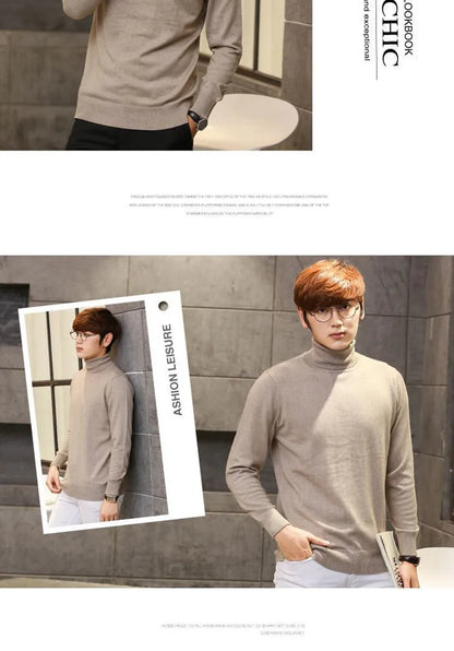 Cashmere Wool Solid Autumn Winter Men's Warm Turtleneck Knit Loose Long Sleeve Sweater Casual Comfortable Pullover Thick Sweater