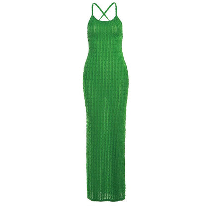 Sexy Streifen Rippen Stricken Schlank Bodycon Maxi Kleid Frauen Ärmellose Backless Lange Popcorn NDress Elegante Club Party Vestidos.