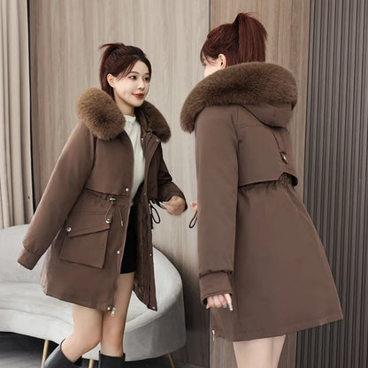 Winter dame Winter Stepp Mantel Abnehmbare Futter Pelz Kragen Gürtel Parka Jacke Für Frauen Verdickt Thermische frauen Mantel.