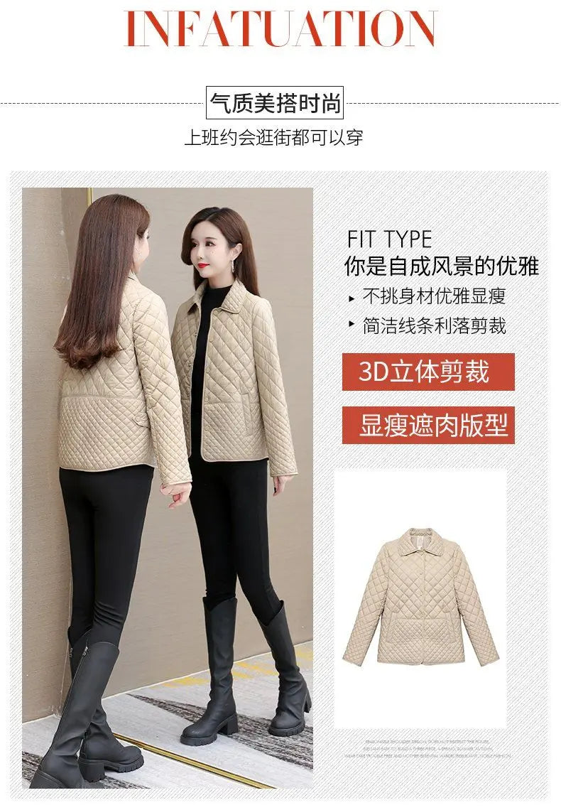 Herbst Winter Frauen Midi Plaid Stepp Mäntel Mode Weibliche Koreanische Kleidung Neue Feste Beiläufige Verdicken Warme Langarm Jacken.