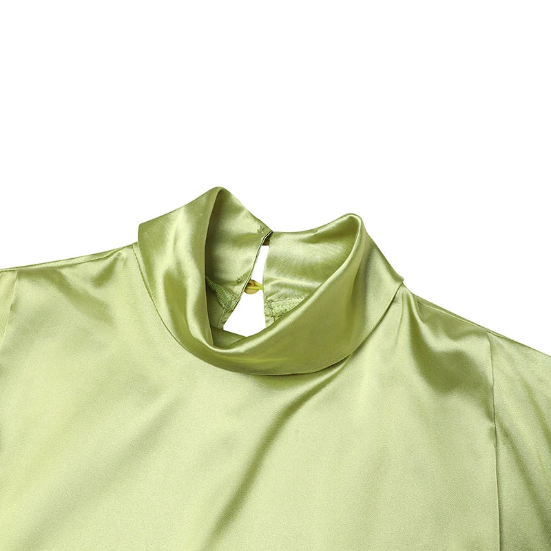 VONDA Frauen Böhmischen Lange Maxi Kleid 2024, Elegante Langarm Hohe Kragen Roben Casual Einfarbig Vestidos Vintage Sommerkleid.