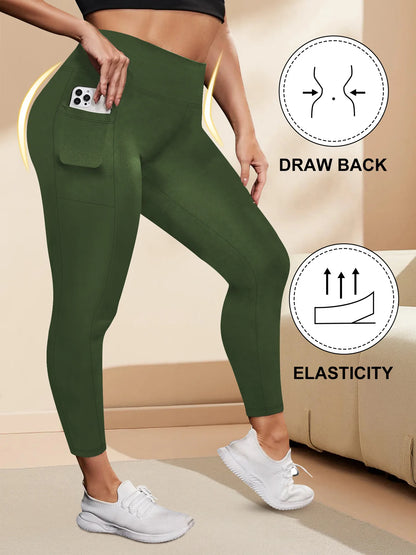 Women's High-Waisted Yoga Pants Plus Size Butt-Lifting Workout Leggings with Pockets Elastic Activewear for Gym & Running.