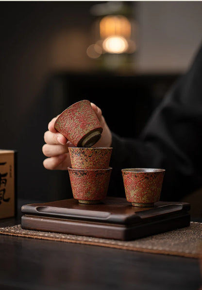 2pc/lot Kiln Change Red Old Rock Mud Horseshoe Teacup Handmade Tea Bowl Single Cups Smelling Cup Jianzhan Master Cups Tea 45ml.