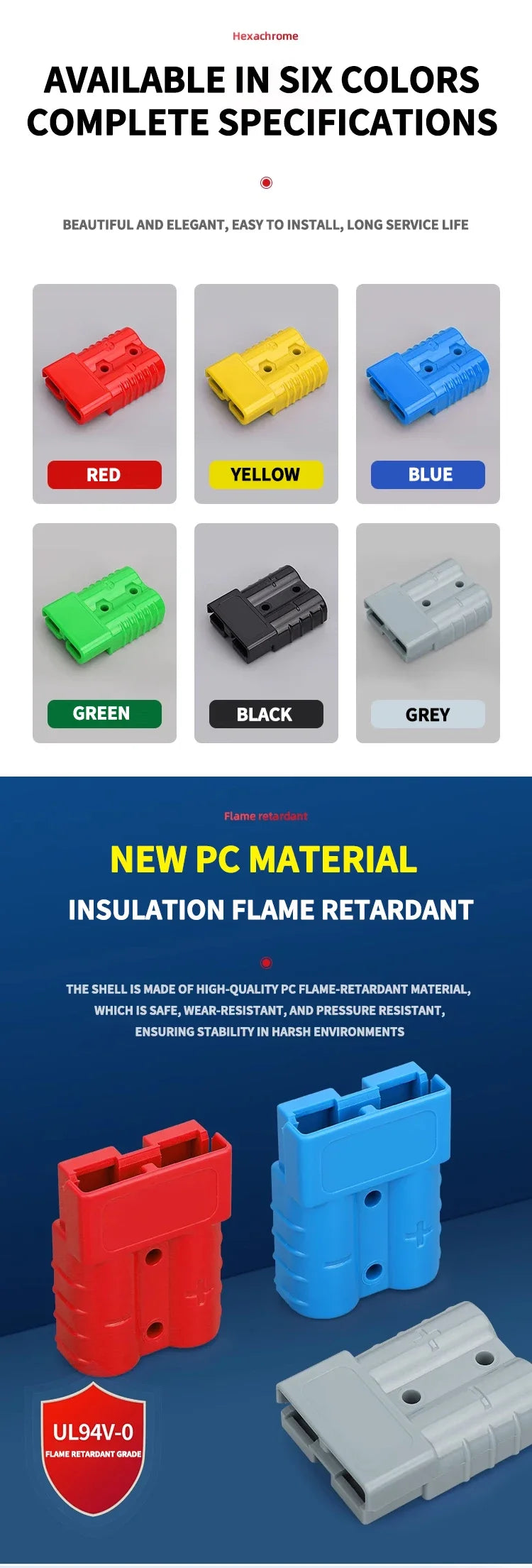 4Pcs Anderson Plug 50A/120A Power 2 Pin Battery Connector Charging Plug  Anderson Connector.