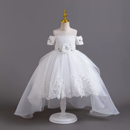 Luxus Perlen Kleider Für Kinder Spitze Schleppende Hochzeit Prinzessin Kleid Für Mädchen Geburtstag Prom Gala Leistung Lange Ballkleid