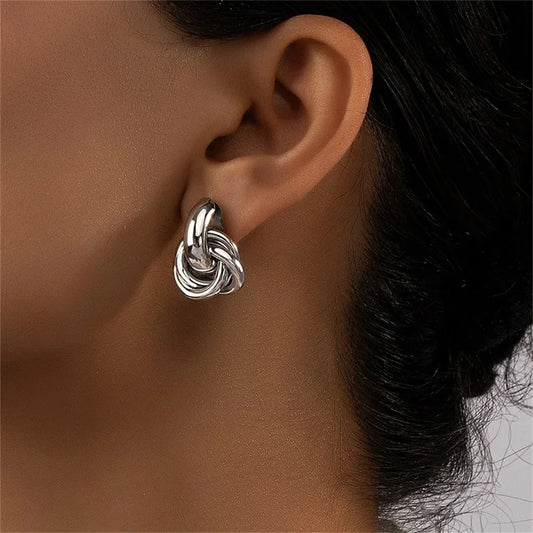 2Pcs Trendy Stainless Steel Gold Color Knot Hoop Earring For Women,Shiny Cute Tragus Cartilage Ear Stud Suitable Give Girlfriend.
