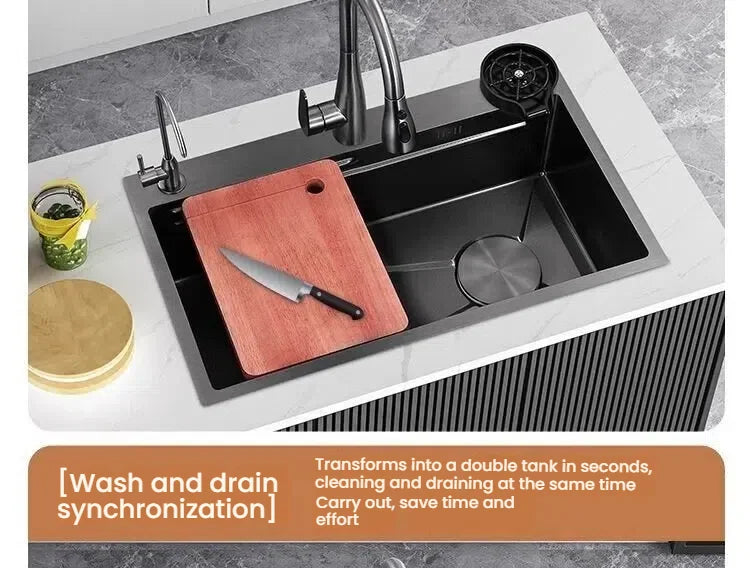 Gray Large Single Slot Stainless Steel Kitchen Sink Multifunctional Wash Dish Basin Nano Honeycomb Embossed Undermount Basin