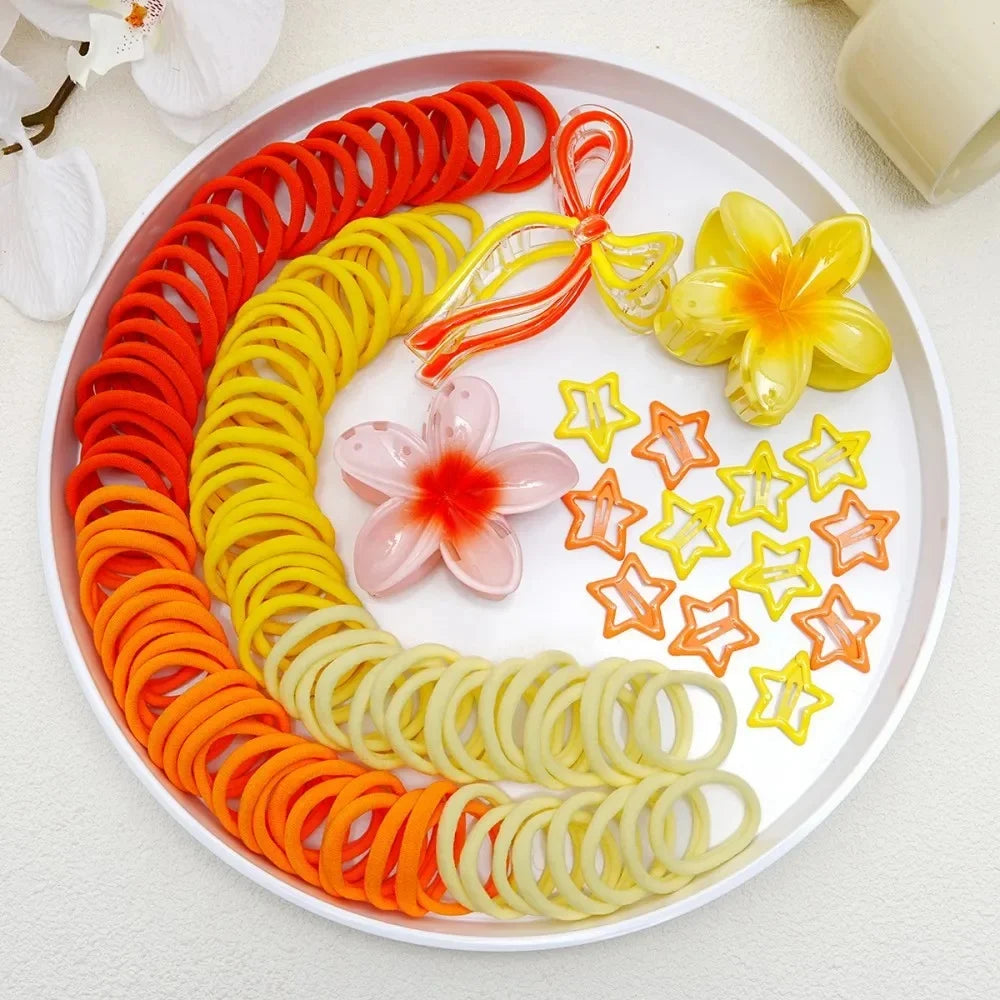 High Elasticity Durable Hair Accessories Butterfly Knot Egg Flower Combination Hair Clip Set for Women Girls Children Babies.