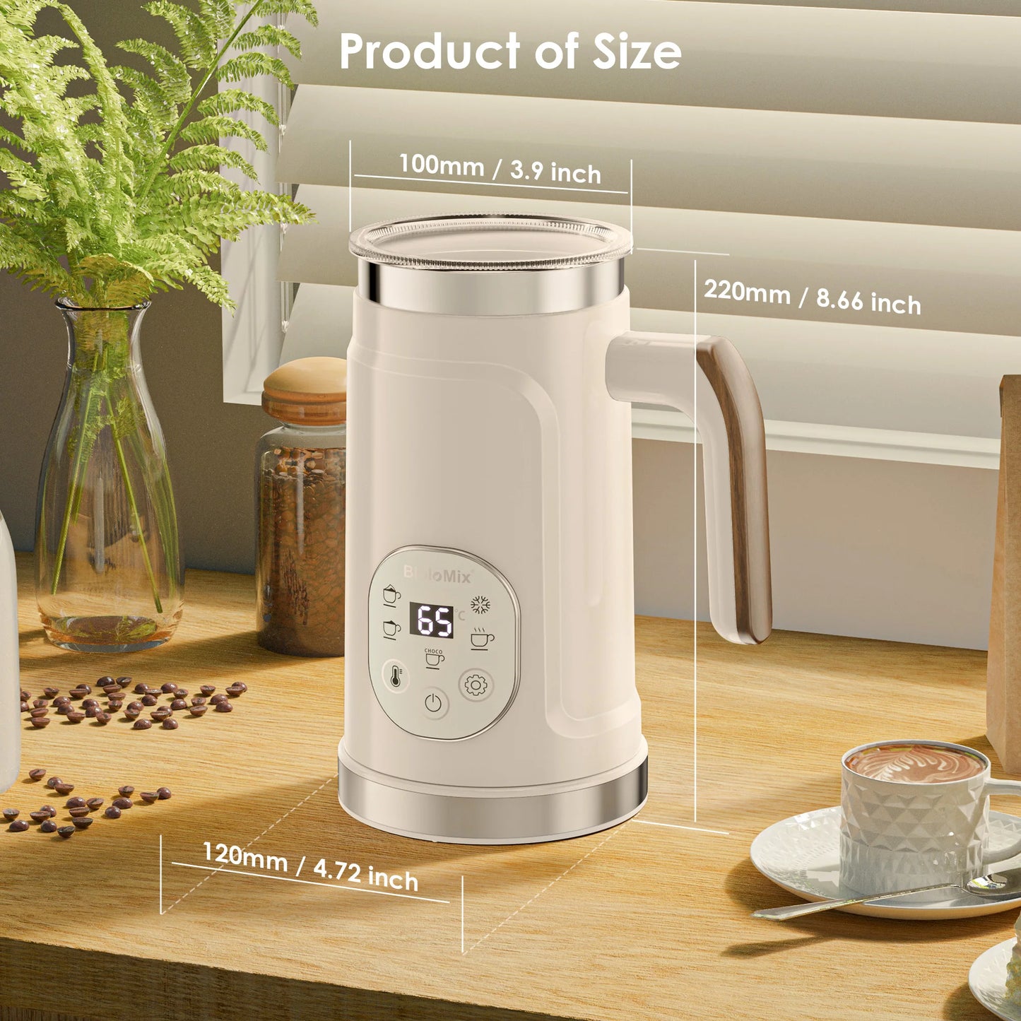 BioloMix 5-in-1 Milk Frother with Upgraded LED Display Touch Screen - Hot And Cold Foam Maker Milk Warmer for Coffee Latte.