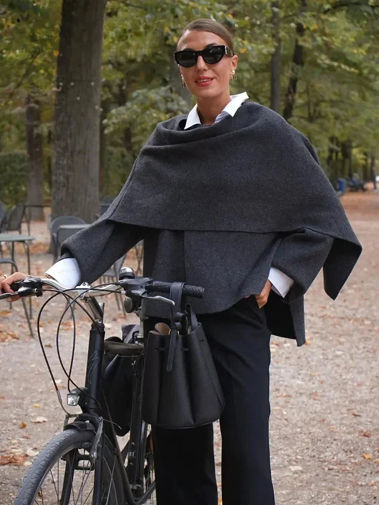 ZBZA Women's Asymmetric Scarf Knitted Jacket O-neck Single Button Side Slit Solid Loose Coat Winter New Female Chic Outerwear.