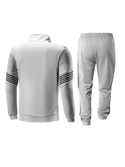 Men's sporty casual set for spring and autumn, featuring a stand-up collar zip-up long-sleeved top and drawstring waist pants. I.