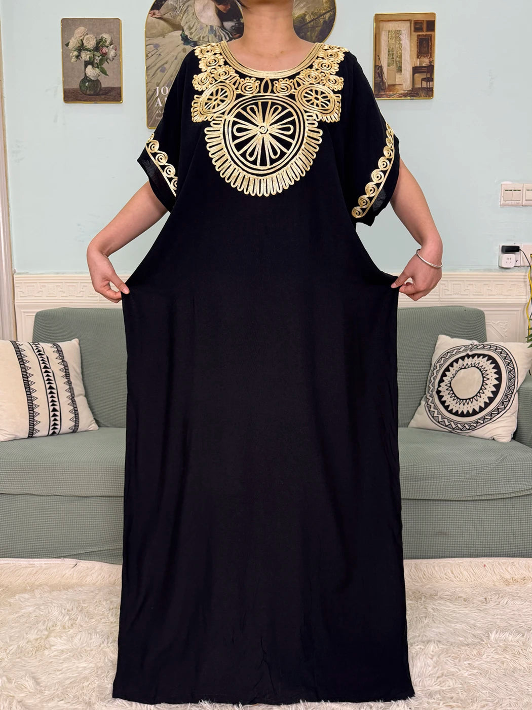 Muslimische Reine Abayas Für Frauen Dubai Baumwolle Applikationen Lose Fit Femme Robe Türkei Islam Traditionelle Kleider Mit Kopftuch Turban.
