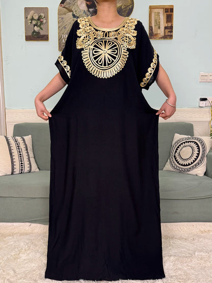 Muslimische Reine Abayas Für Frauen Dubai Baumwolle Applikationen Lose Fit Femme Robe Türkei Islam Traditionelle Kleider Mit Kopftuch Turban.