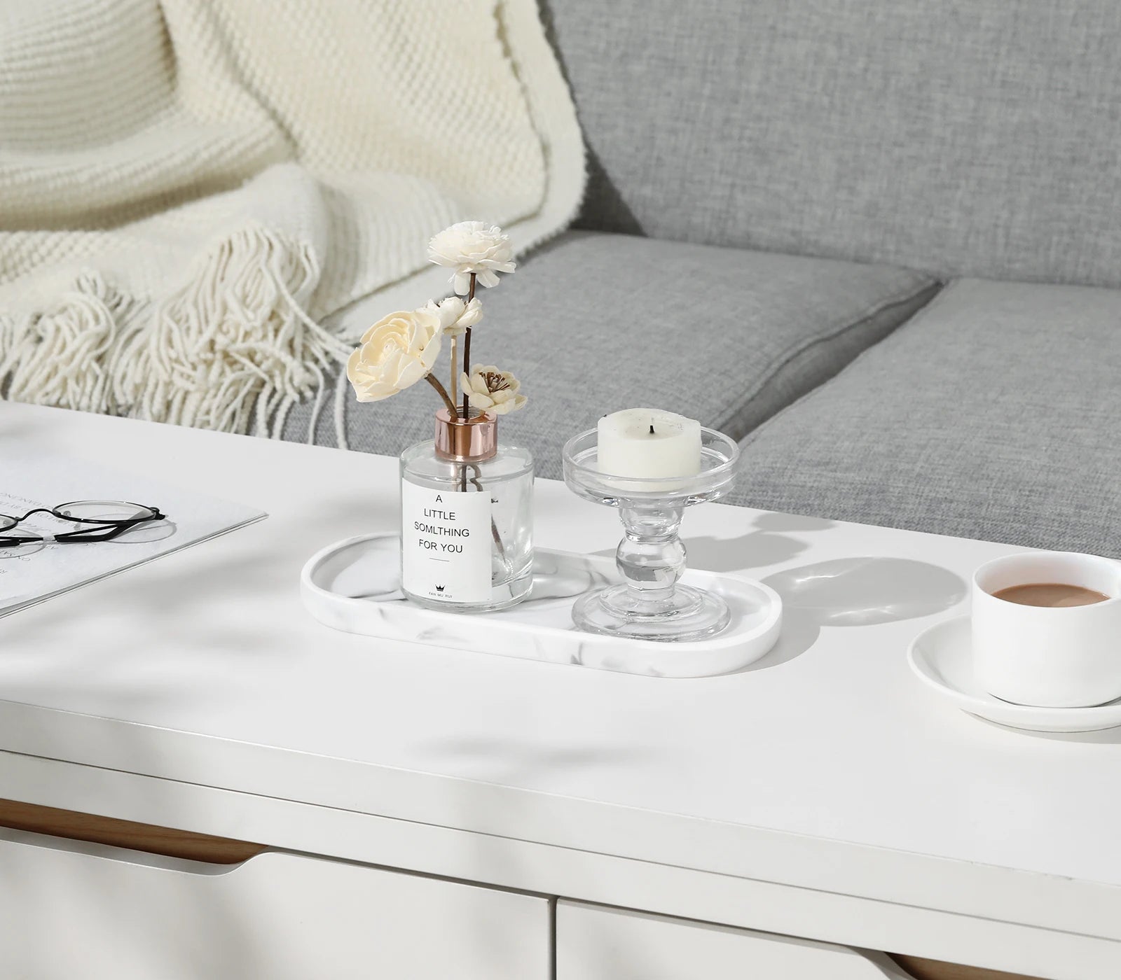 Bathroom Vanity Tray Oval Soap Dispenser Tray 10" Marble Kitchen Counter Trays Resin Bathroom Tray for Counter Toilet Tank Tray.