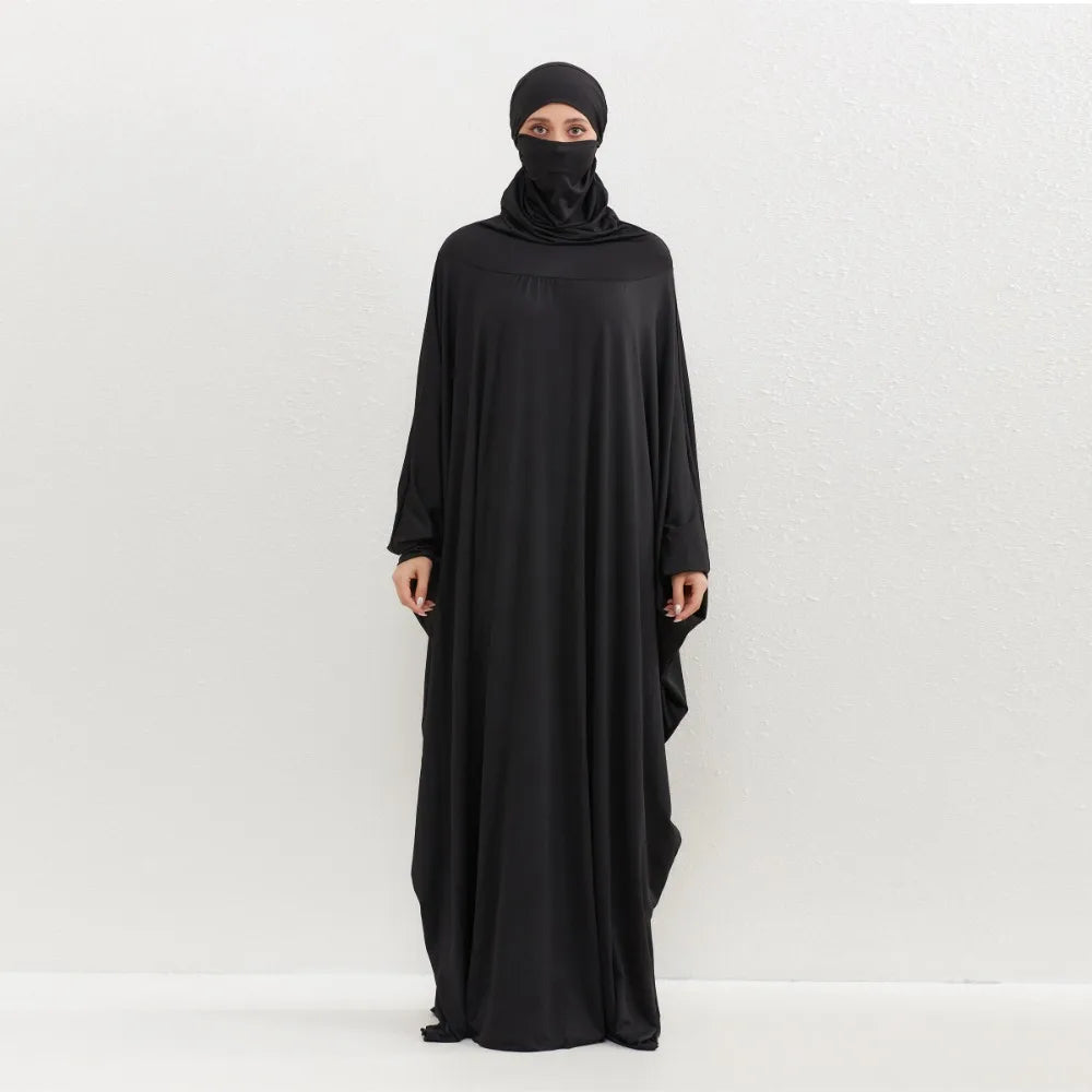 Muslim Abayas Hijab Hooded Smocking Sleeve One-piece Prayer Dress Women Jilbabs Kaftans Islamic Dubai Saudi Robe Turkish Modesty.