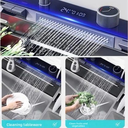 100cmx46cm Whale-Style Large Single-Bowl Kitchen Sink with Dish Rack Digital Faucet Integrated Dishwasher Multi-Functional