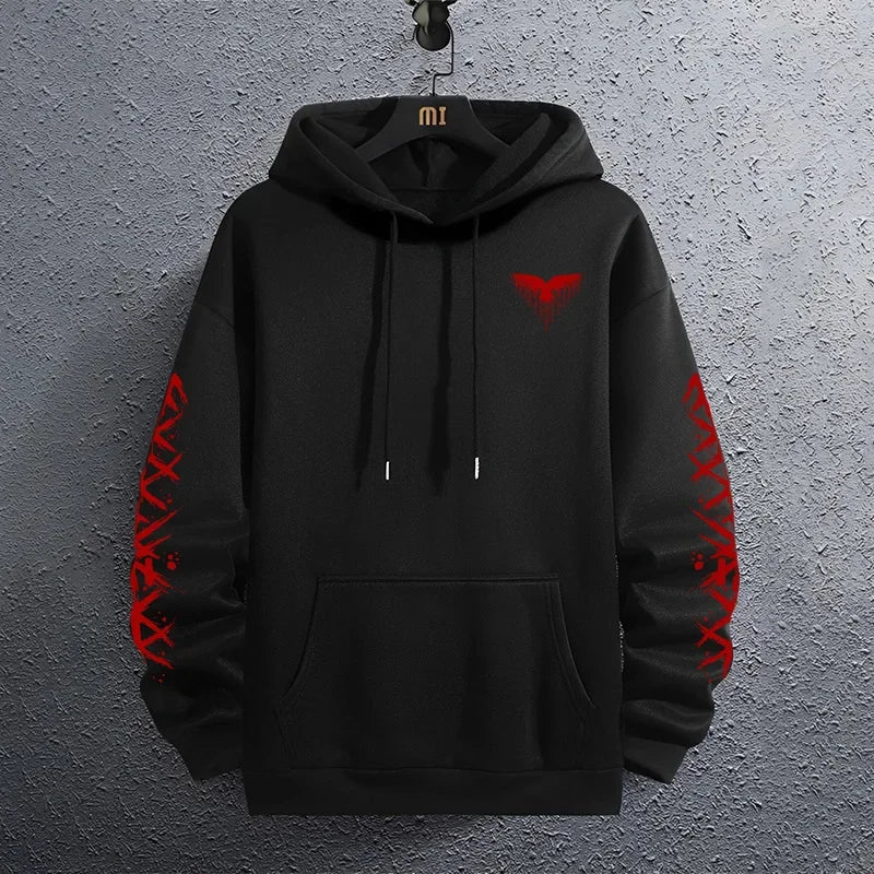 2025 Brand New Black Sweatshirts Autumn Winter Male Daily Casual Sporty Jogging Hoodie Men's Ancient Viking Raven Print Pullover.