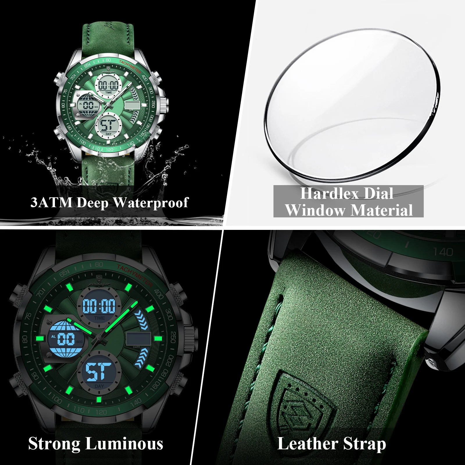 POEDAGAR LED Luxury Men Watch Luminous Week Date Dual Time Display Digital Man Clock Alarm Electronic Men's Quartz Watches Reloj.