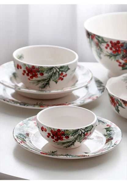 1PC Creative Kitchen Ceramic Plates Exquisite Christmas Tableware Steak Pasta Salad Plates High-quality Ceramic Dinner Plates.