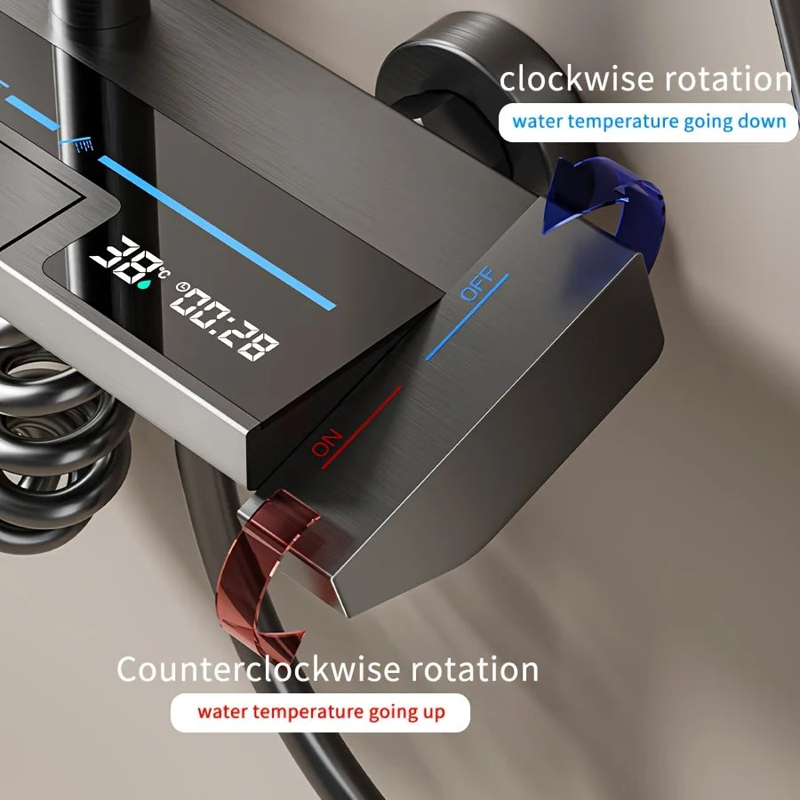 Bathroom Luxury Shower System with Tempered Glass Piano Key Smart Digital Display Thermostat Mixer Shower Faucet Full Set