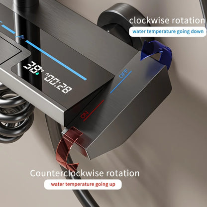 Bathroom Luxury Shower System with Tempered Glass Piano Key Smart Digital Display Thermostat Mixer Shower Faucet Full Set