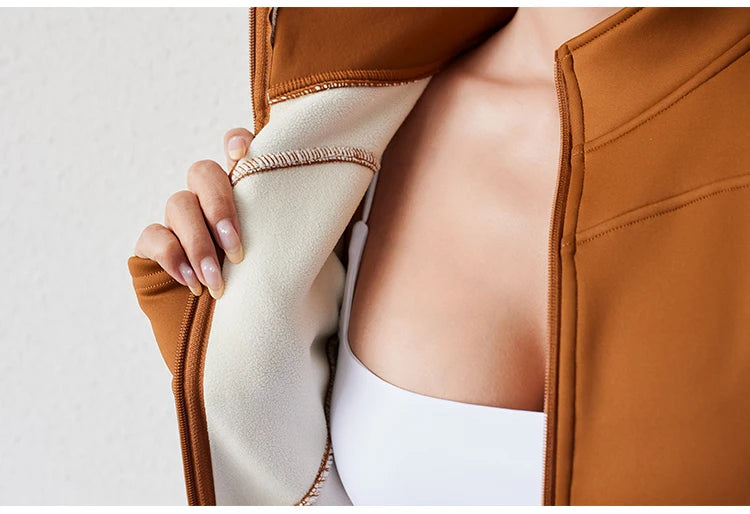 Damen Winter-Fleece-Yoga-Jacke mit durchgehendem Reißverschluss, langen Ärmeln, Workout, Activewear, Sport-Fleece-Yoga-Jacke mit Daumenloch.