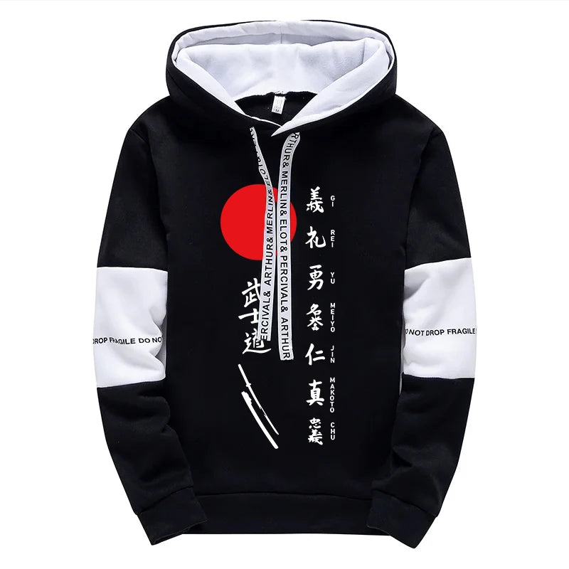 Japanese Bushido Print Hoodie Sweatpants 2025 Hot Sale Men's Fashion Tracksuit 2pcs Set Urban Casual Sporty Outfits Streetwear.