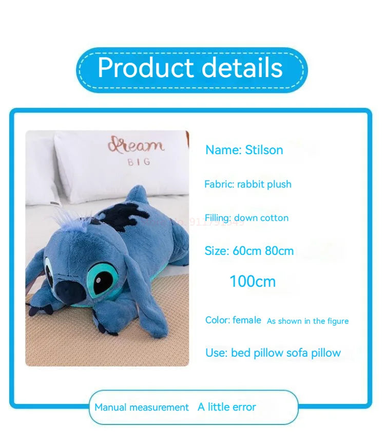 45-80cm Lilo & Stitch Disney Plush Doll Big Stuffed Animals Toys Pillow for Sleep Children Birthday Gift Valentine's Day Present.