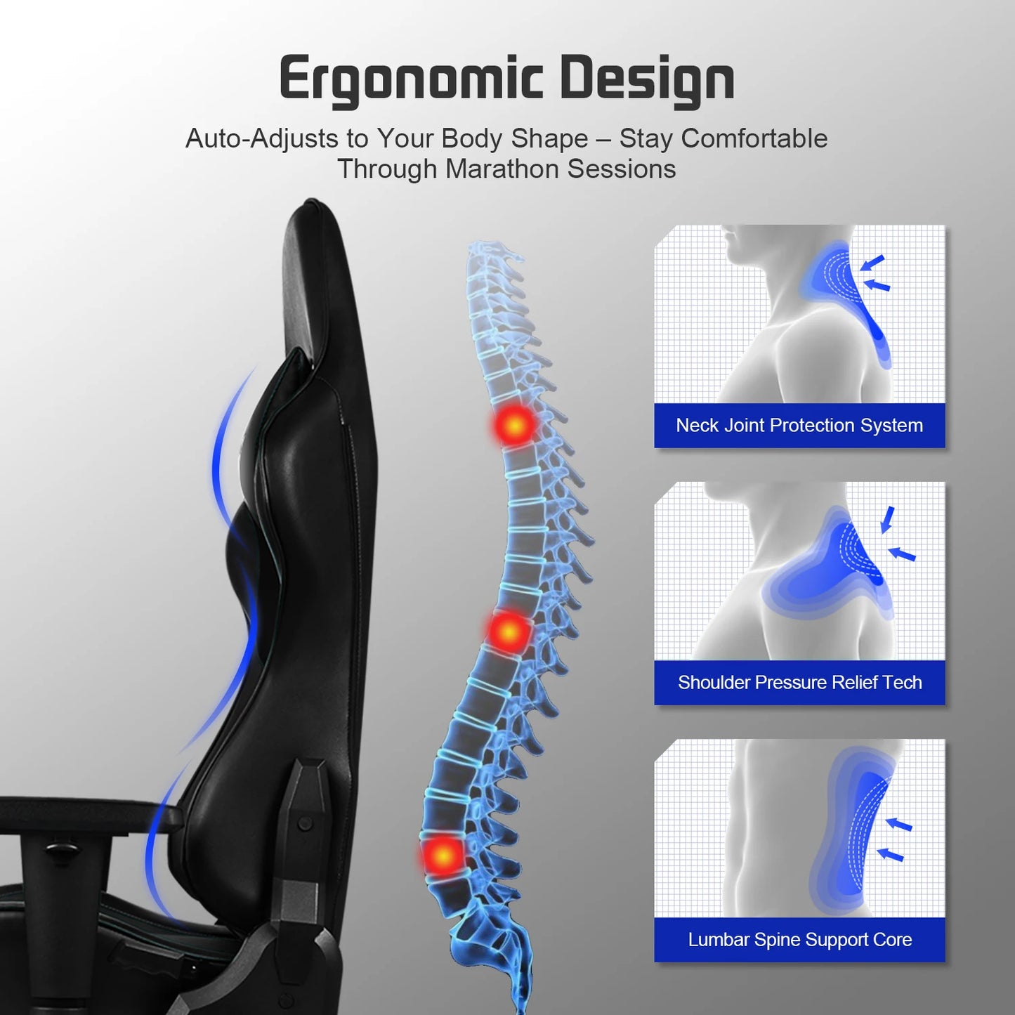 AUTHMIC Ergonomischer Gaming-Stuhl mit verstellbaren Armlehnen, verstellbarer Rückenlehne, PU-Ledersitz für den Rennspielaufbau im Home Office