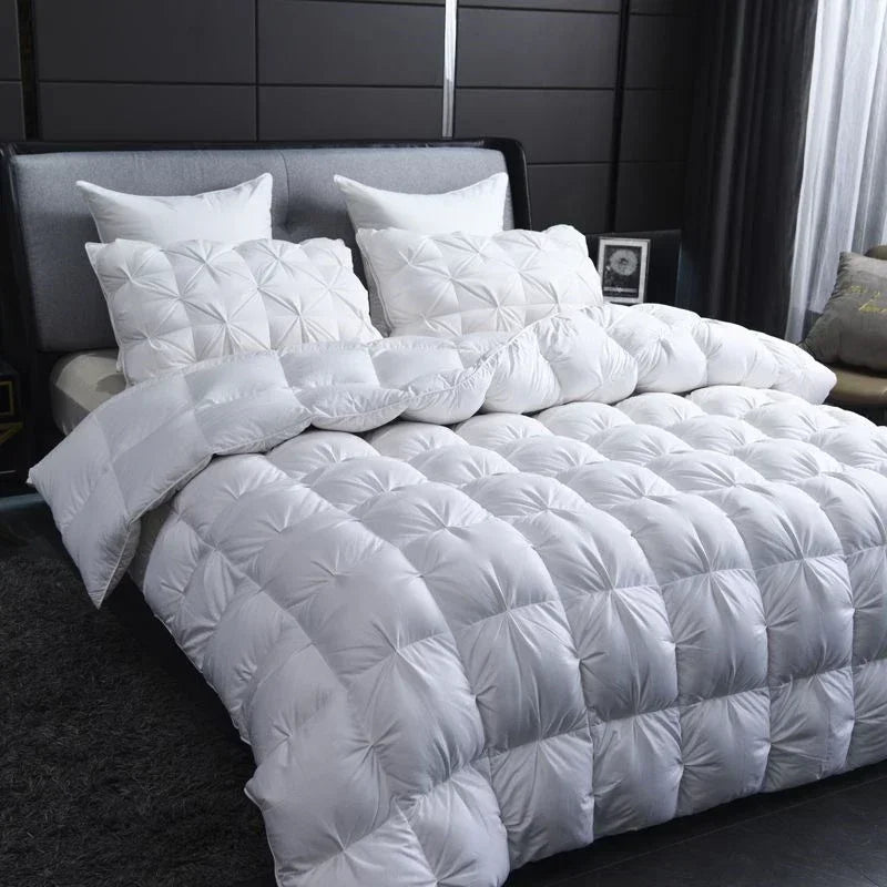 White Goose Down Comforter Warm Winter Thick 3D Bread Bed Blanket Luxury Pinch Pleated Filling for Quilts Single Double Duvet.