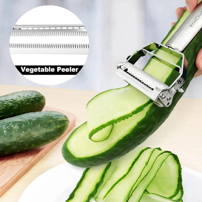 Stainless Steel Vegetable Peeler 4-in-1 Multi-Function Kitchen Tool with Anti-Slip Ergonomic Handle for Potato Carrot Cucumber.