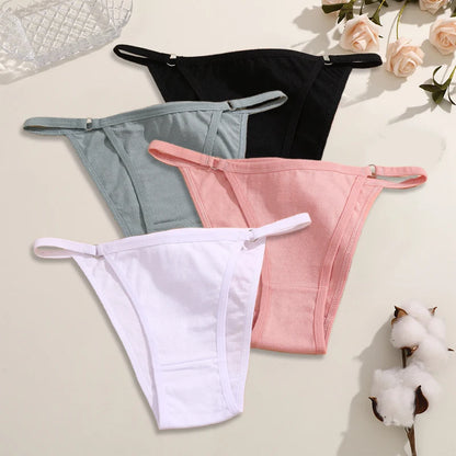FINETOO 4Pcs Women's Cotton Panties Sexy Metal Ring Waist Underwear Solid Breathable Panties Ladies Soft Briefs Comfort Lingerie.