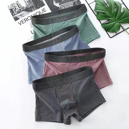 4Pcs Boxer Shorts männer Unterwäsche Sexy Höschen Baumwolle Boxer Gestreiften Unterhose Männlichen Shorts U Konvexen Dessous Plus Größe 2XL-6XL