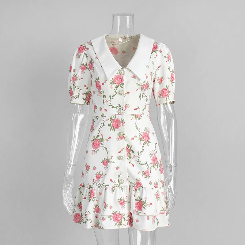 Beiyingni Neue In frauen Kleid Elegante Französisch Mode Schlank Kurzarm Mini Kleider Weibliche Rüschen Tasten V-ausschnitt Kurze Vestido.