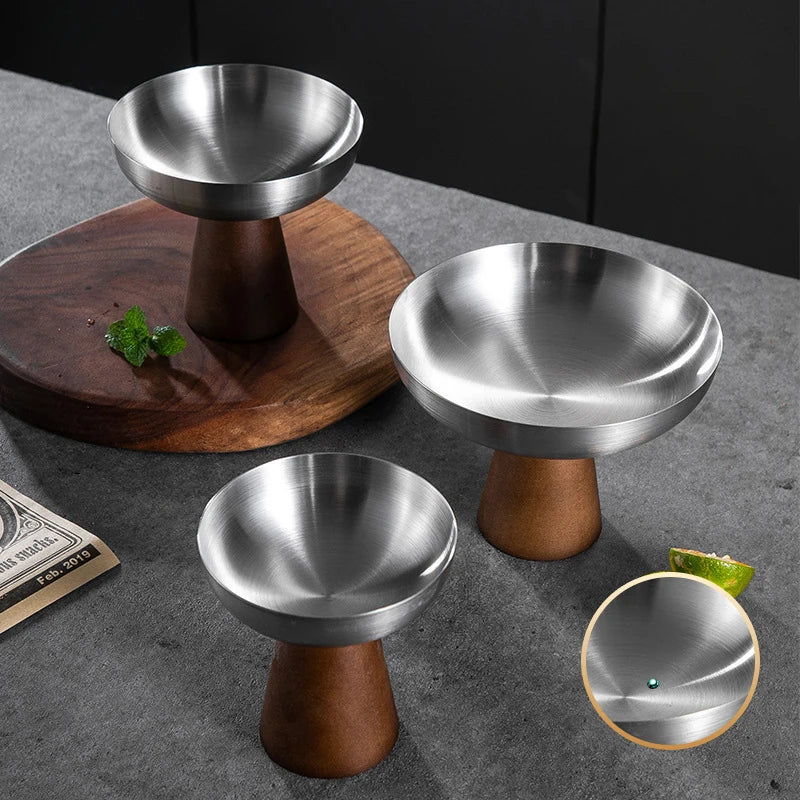 StainlessTea Tray Snack Tray Fruit Tray Salad Tray Steel Wooden Footed Cup High Foot Cup Ice Cream Cup Pudding Cup Dessert Plate.