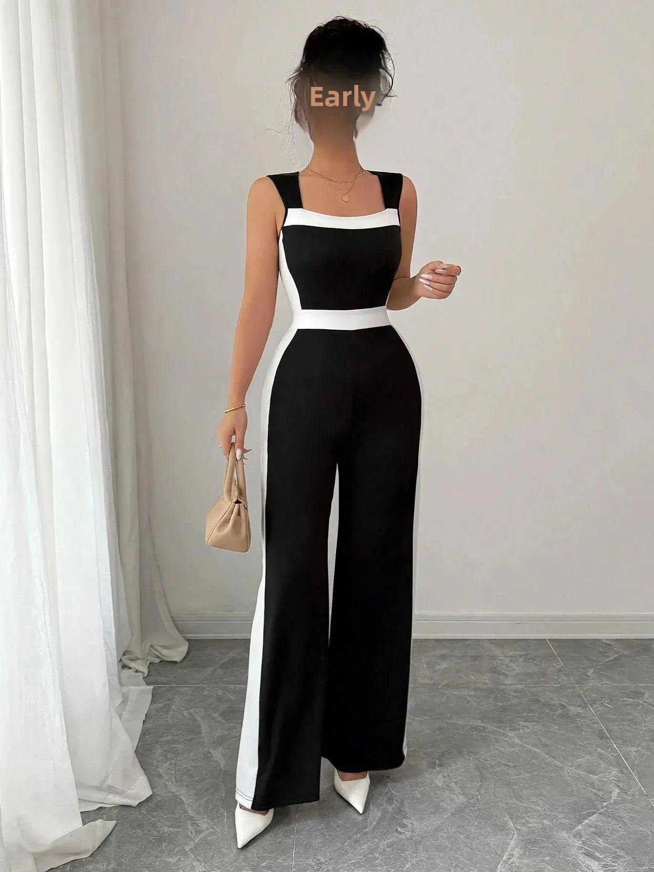 Elegant Color Block Wide Leg Jumpsuit Sleeveless Women's Spring Summer Vacation Style Cross-Border Fashion Ladies' Outfit.