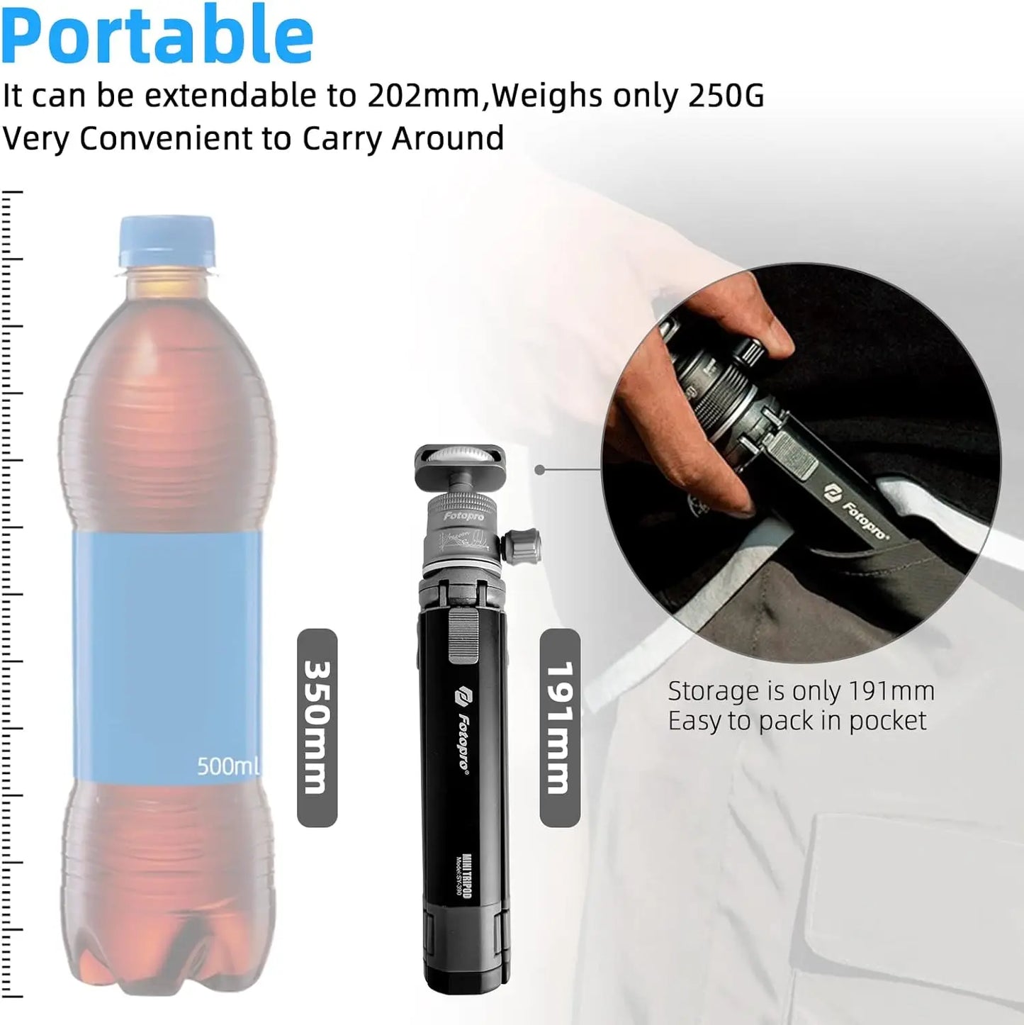 Fotopro Desktop Mini Tripod, Aluminum Alloy Compact Camera Tripod with Ball Head 1/4 Inch Screw for Phone DSLR.