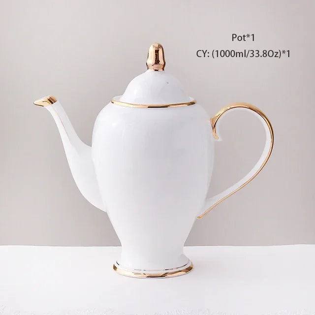 China Coffee Set White Gold Porcelain Tea Advanced Pot Cup Ceramic Mug Sugar Bowl Creamer Teapot Milk Jug Teaset