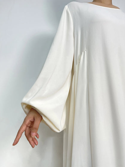 Abaya Ramadan Solid Bishop Sleeve Kebaya Kaftan, Elegant Crew Neck Maxi Length Dress,  Islam Abayas For Women.