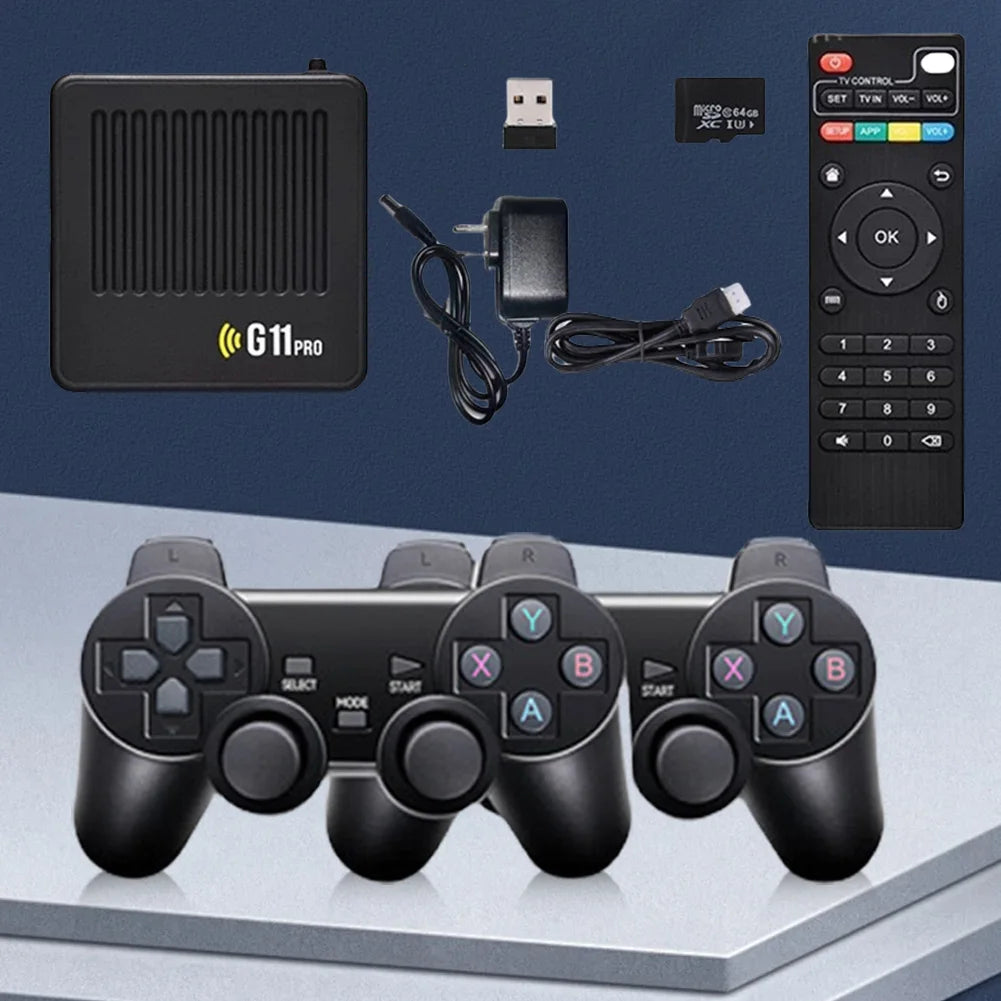 G11 Pro Retro Game Box Built in 10000+ Retro Games Plug and Play 4K HDMI-Compatible Output with 2.4G Wireless Dual Controllers.