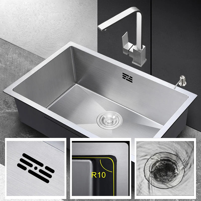 Large Size Single Kitchen Sink Handmade Brushed 304 Stainless Steel 3mm Thickness Single Bowl Bar Counter Kitchen Kinks