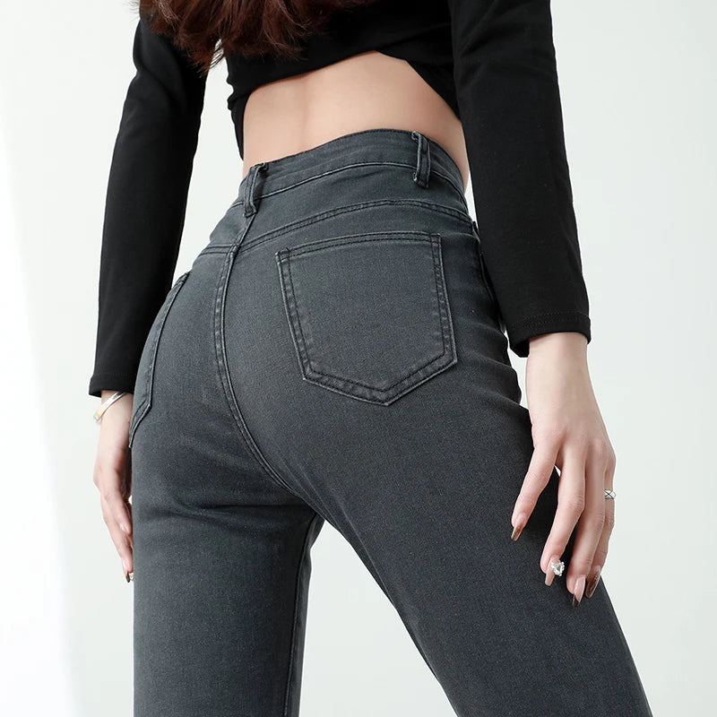 New Sexy Women Light Blue Slim Skinny Denim Jeans High Waist Elastic Mom Jeans Stretch Pencil Pants Streetwear Tight Trousers.