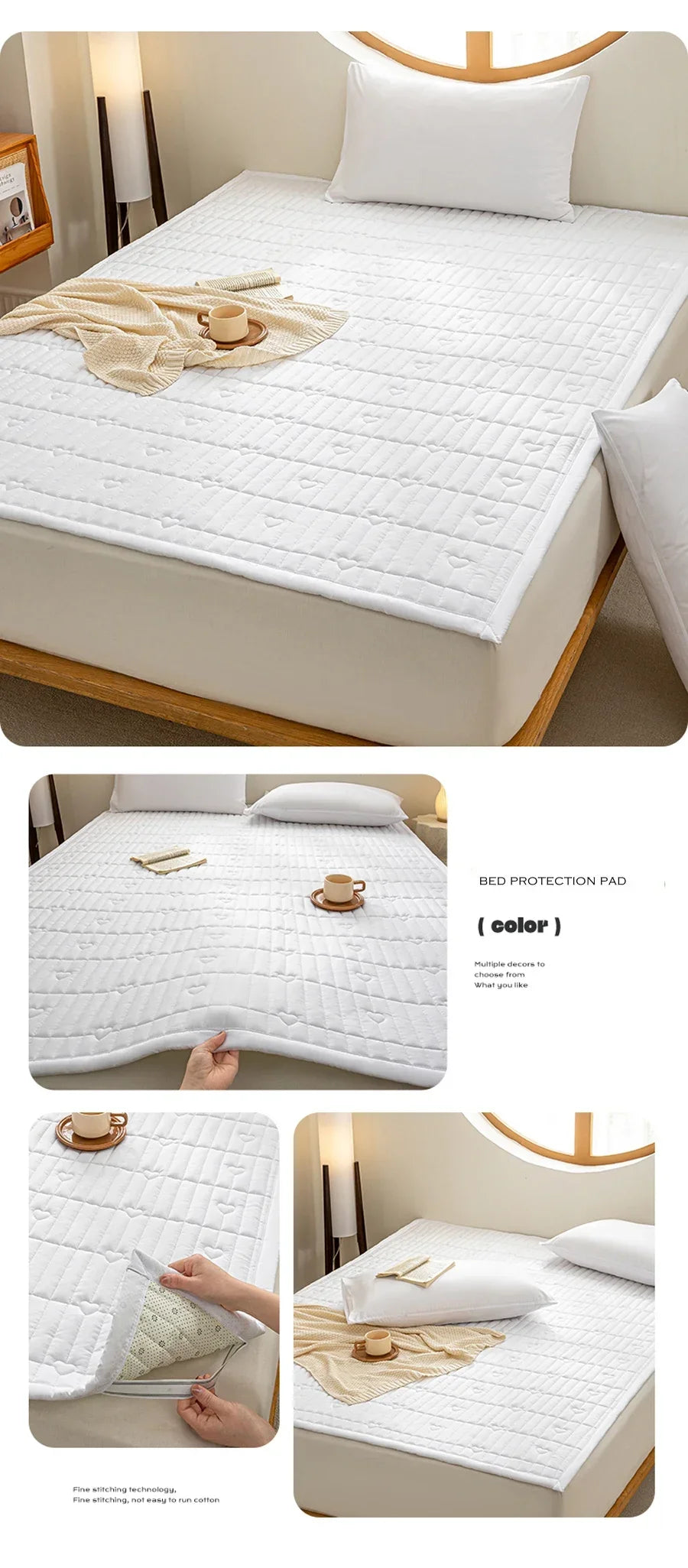 Washed cotton quilted thicken mattress pink romance heart sleeping mat 150cm bed sheet bed protection pad queen king size