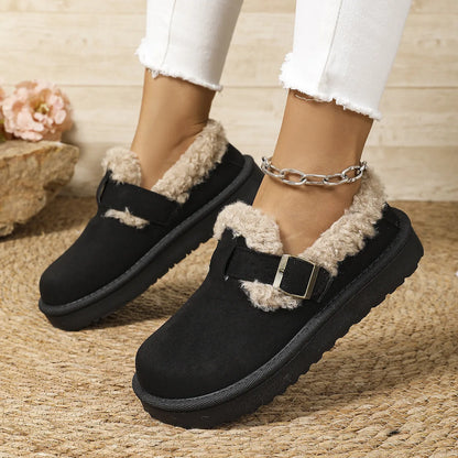 New 2025 Winter Women's Boots Plush Fashion Retro Bean Shoes Cotton Women's Flat Sole Slippers Platform Women Boots.