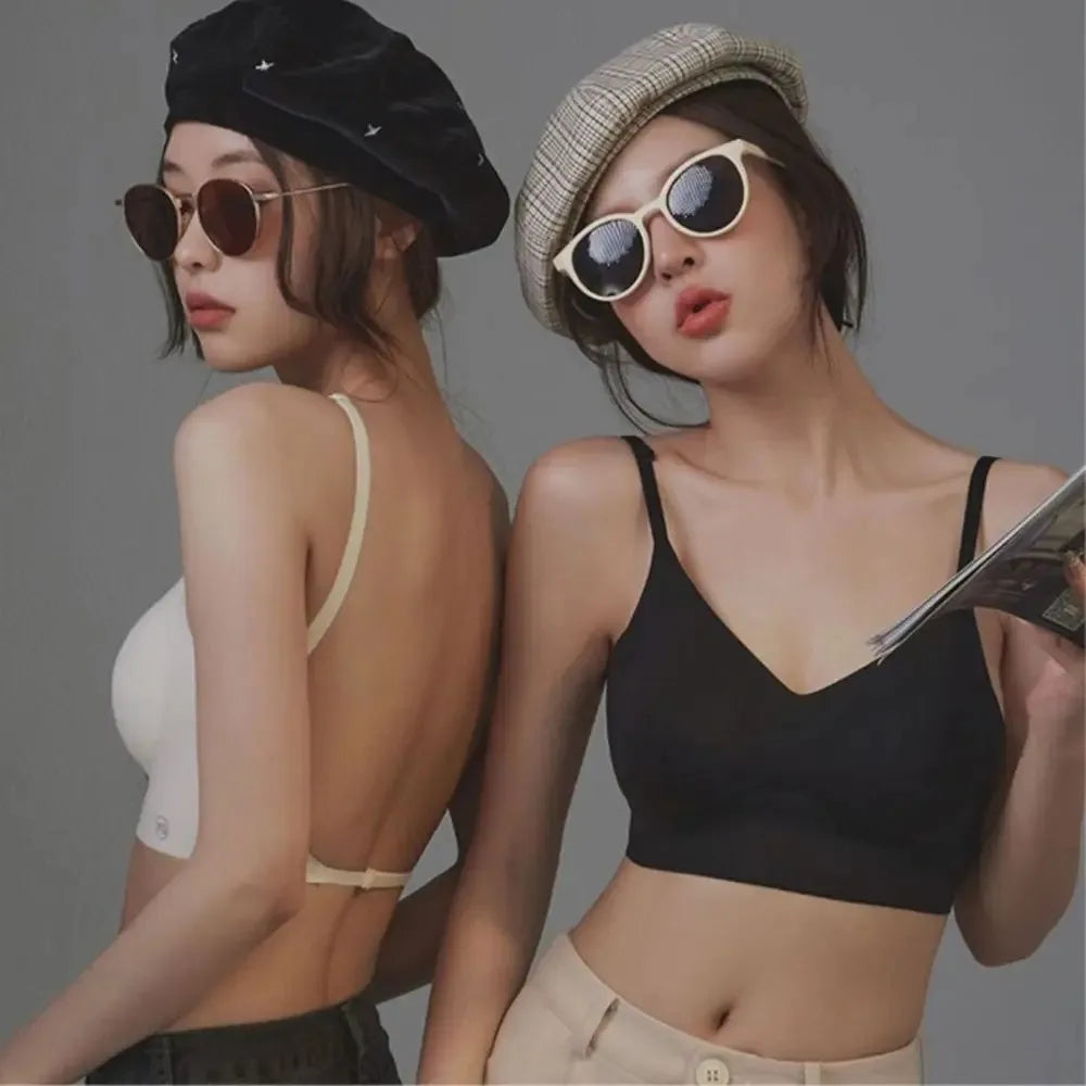 Sexy U-shaped Back Lingerie Female Inner Wear Summer Thin Without Trace Backless Triangle Cup Polymerization Bra.